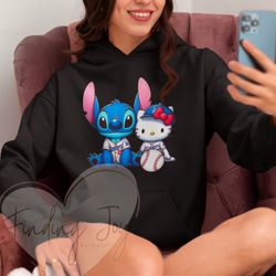 Stitch And Hello Kitty Dodgers Hoodie, LA Dodgers Baseball Sweatshirt, Baseball Fan Gift Ideas 