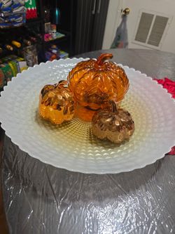 Glass Bowl With Glass Pumpkins