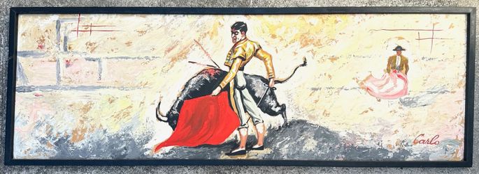 Vintage MCM “Carlo” Matador Painting - 1960s large Impasto 21” x 61”