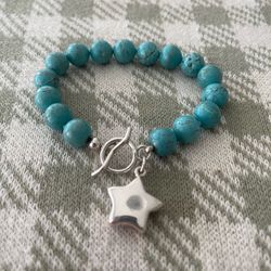 Turquoise Beaded Bracelet with Silver Star Charm