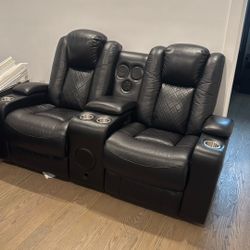 Breathable Leather Power Reclining with LED Lighting Sofa