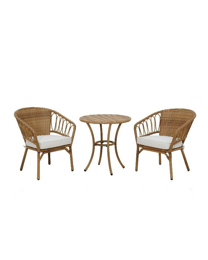 NEW *2 sets avail* 3 pc rattan wicker patio chairs Table Modern mcm boho bohemian furniture outdoor