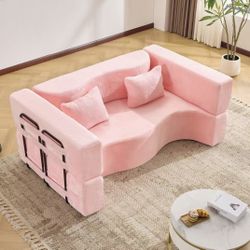 2-in-1 4 Seat Folding Sofa Bed with Pillow, No Assembly Futon Twin Size Sofa Bed, Breathable Velvet Convertible Couch Bed for Living Room