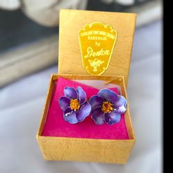 Vintage Denton England Purple Flower Earrings 1940s Original Handmade