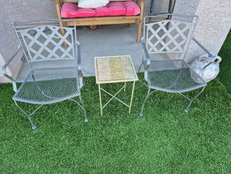2 PIECE STEEL CHAIR and SMALL METAL TABLE,  IN VERY GOOD CONDITION