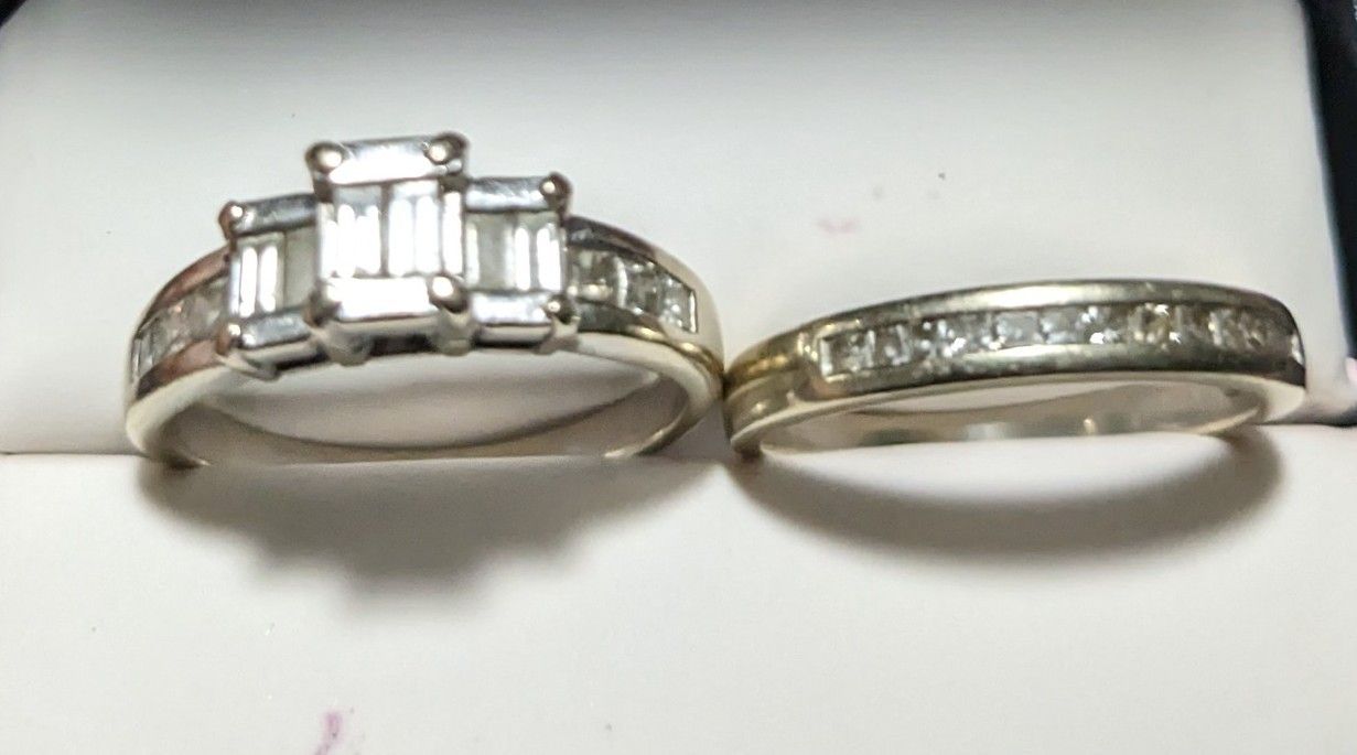 2 Band White Gold Wedding Ring Set