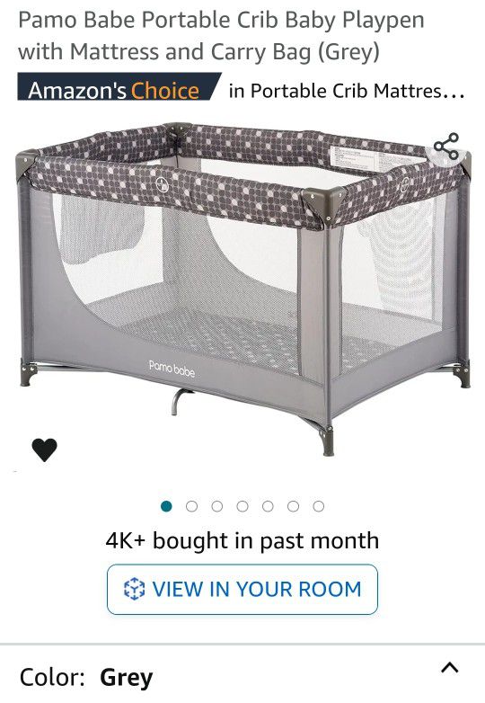  Babe Portable Crib Baby Playpen with Mattress and Carry Bag (Grey)

