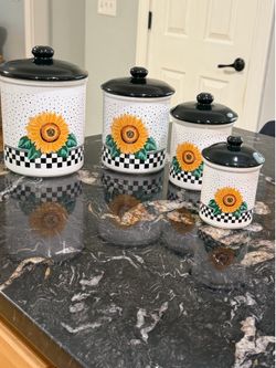 VTG Tabletops Unlimited Sunflower Storage Canister Country Farmhouse Set of 4