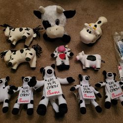 Set Of 12 Stuffed Cows, Squeeze Cow, Flashlight, & Watch 