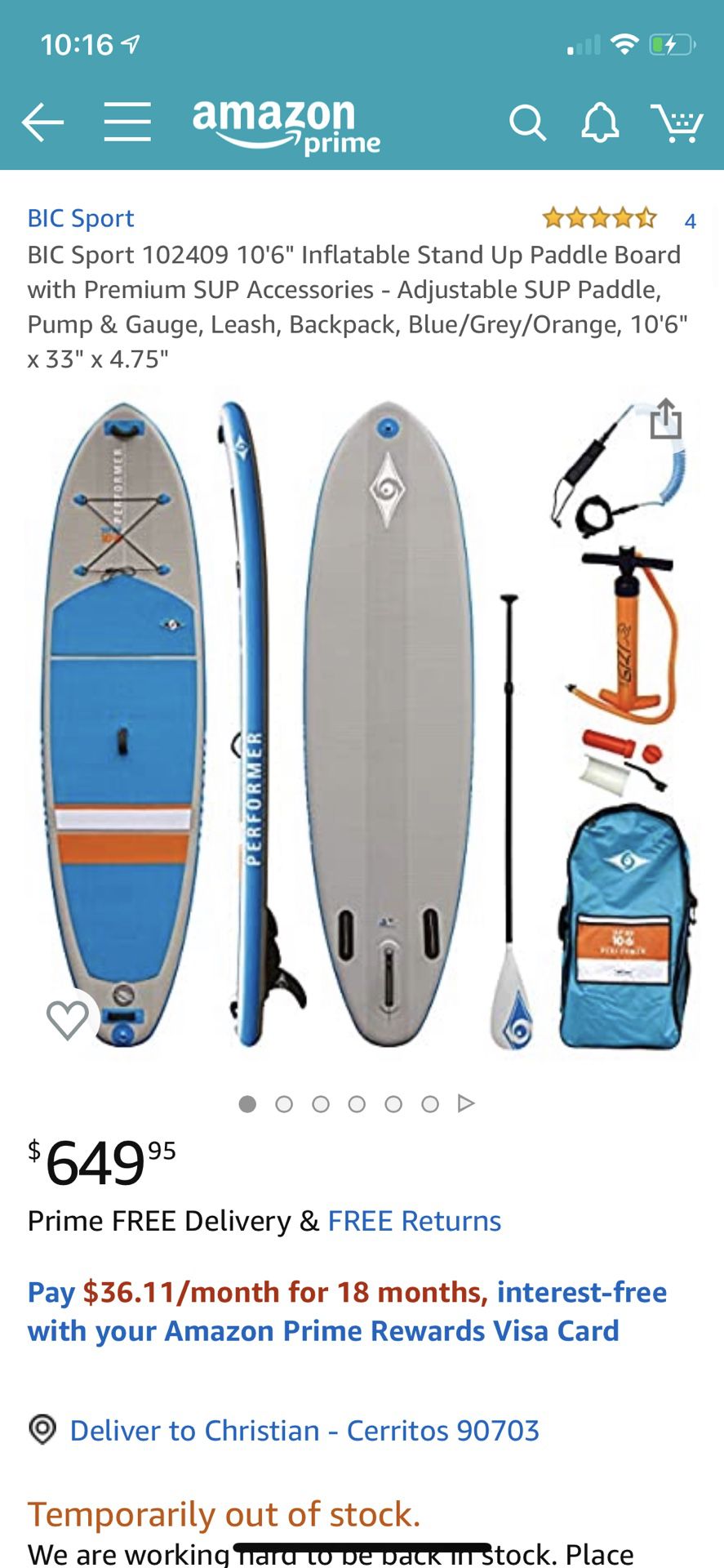 New Bic Sport stand up paddle board and accessories