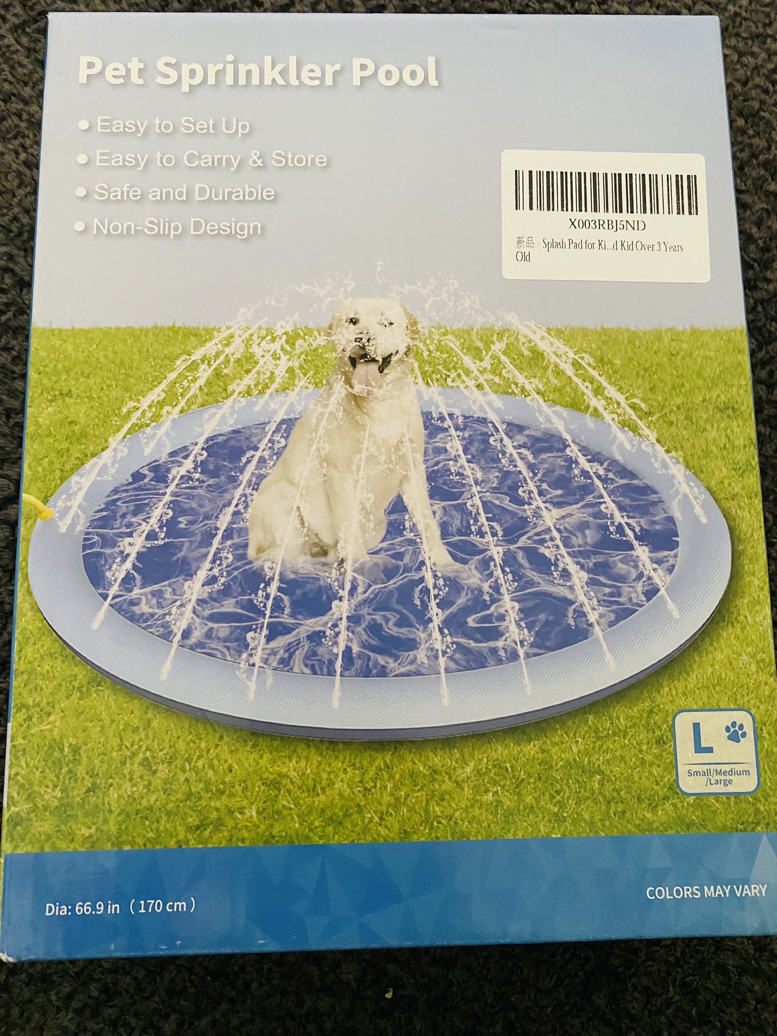 New In Box Pet Dog Sprinkler Pool Kid Sprinkler Pad 66 In Small Medium Or Large Dog 