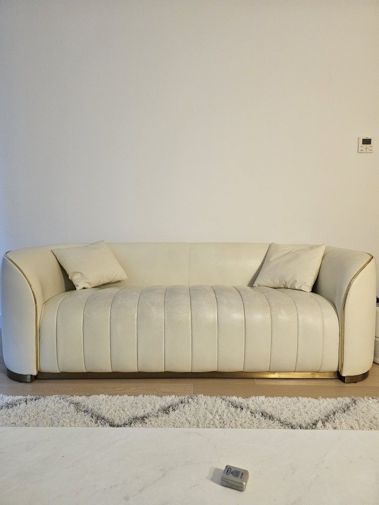 Homary White Faux Leather Couch