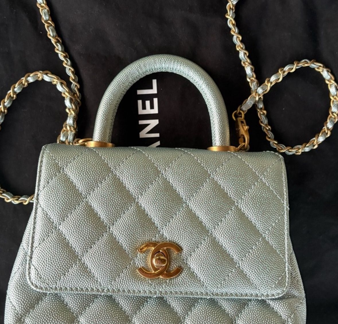 CHANEL iridescent blue caviar Extra Mini Gold Hardware