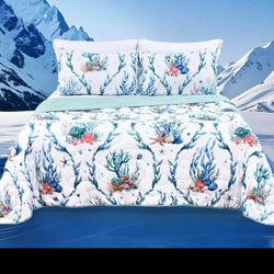 Cooling Comforter Quilts Double-Sided Cool Comforter for Hot Sleepers Summer Coastal Bedding Set, 3Pcs