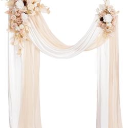 Ling's Moment Spring Wedding Arch Flowers Kit Pack of 4, 2pcs Hanging Flower Arrangement 2pcs Chiffon Drapes Ceremony Fake Rose Arbor Backdrop Artific