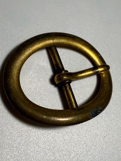 Vintage Solid Brass Center Bar Belt Buckle Round Oval Single Prong 1.25"