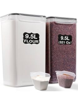 Gorpuire 2-Pack (9.5L | 321 Oz) Extra Large Bulk Food Storage Containers With Airtight Lids - for Flour, Sugar, Rice, Cereal - Leakproof, BPA-Free Pla