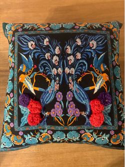 Embroidered Peacock Decorative Pillow & 2 more pillows
