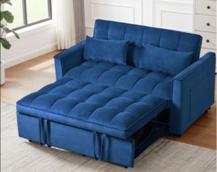 53" Sleeper Sofa, 3 in 1 Convertible Sofa Bed & Pull Out Couch, Modern Velvet Loveseat with Adjustable Backrest, Side Pocket & 2 Pillows for Apartment