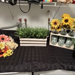 Farmhouse Home Decor Florals Artificial Stems Vases Rise Metal Tin 