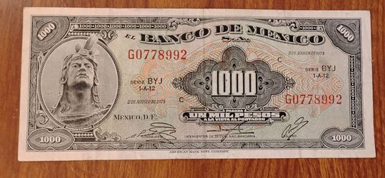 Mexicans Mexico 1000 Pesos Aztec banknote bill currency