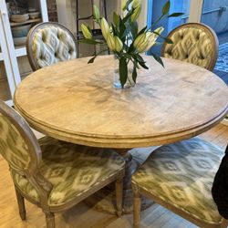 Circular Walnut Dining Table & 4 Chairs 