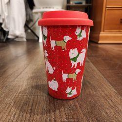 Elūm HOME ceramic travel mug , Piluma LLC, microwave safe and dishwasher safe, 6" tall, 3.5" D, great condition