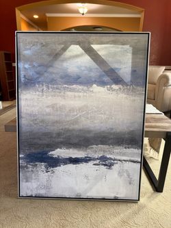 Large Framed Abstract Wall Art - Blue and Grey
