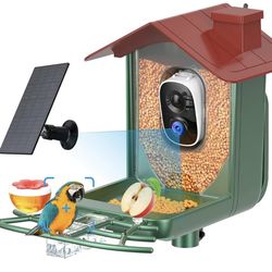 Bird Feeder with Camera Outdoor Solar: Smart Birdfeeder Cam for Outside Garden - 2K HD Live Video Camera AI Recognition Visible Window Auto Capture - 