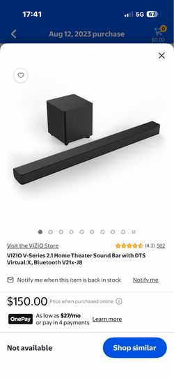 VIZIO V-Series 2.1 Home Theater Sound Bar with Subwoofer