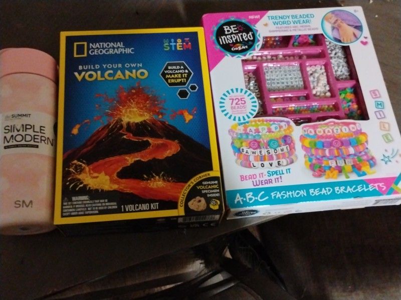 Tumbler, Volcano Science Project And Bracelet Maker.