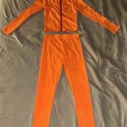 Orange Bodycon Zip Up Two Piece 