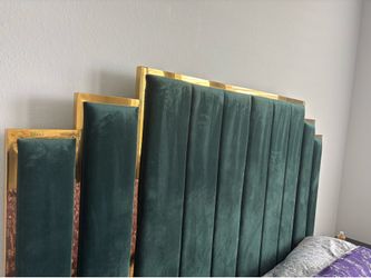 King size Bed Frame- 65inches headboard bed with golden plating trim