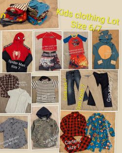 Kids Clothing Lot Boys Size 6/7, brands are Sonic, Spiderman, Carter's, Gap Kids, Zara, Tommy Bahama, Nautica, Osh Kosh, and  swim wear