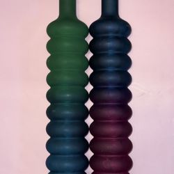 VTG Two Bubble Ringed Multicolored Glass Corked Bottles