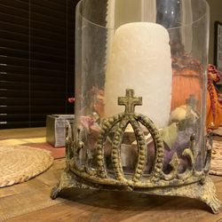 Beautiful glass metal candle holder .