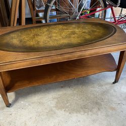 Coffee Table Mahogany Leather Top Side French Traditional  