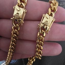 10mm 14k Gold Over Stainless Steel Chain And Brecelet