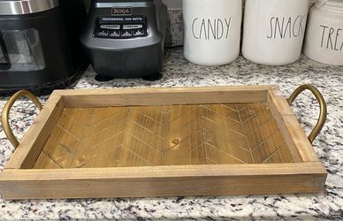 rectangular wooden serving tray featuring a distinctive chevron solid wood must pick up