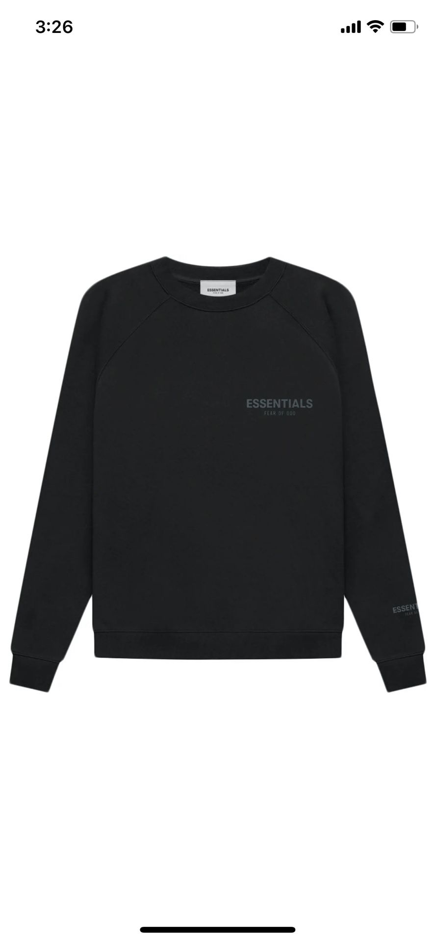 Fear of God Essentials Core Collection Pullover Crewneck Black Size Medium Brand New