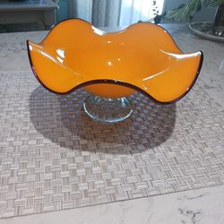Vintage Tangerine Orange Glass Bowl