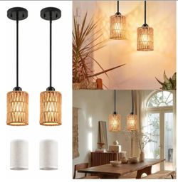 Rattan Pendant Light, 6 Inch 2-in-1 Boho 2