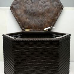 Vintage Brown Harvey Wicker Padded Ottoman Stool