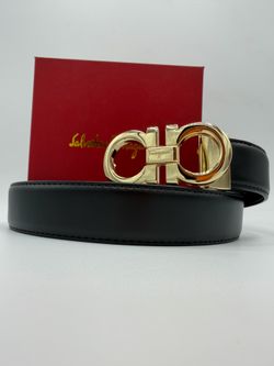 Ferragamo Belt Gold Buckle Black Leather With Box. ✅ Sizes 32-34-36-38-40  High-quality black leather belt with a sleek gold buckle. Modern and versat