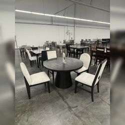 5PC Round Dining table set Black