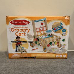 NIB -Melissa & Doug Wooden Shape Sorting Grocery Cart Push Toy and Puzzles