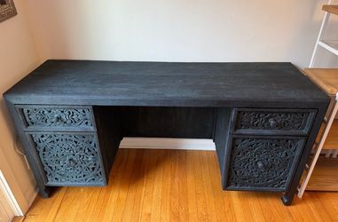Anthropologie Handcarved Lombok Executive Blue Wood Desk