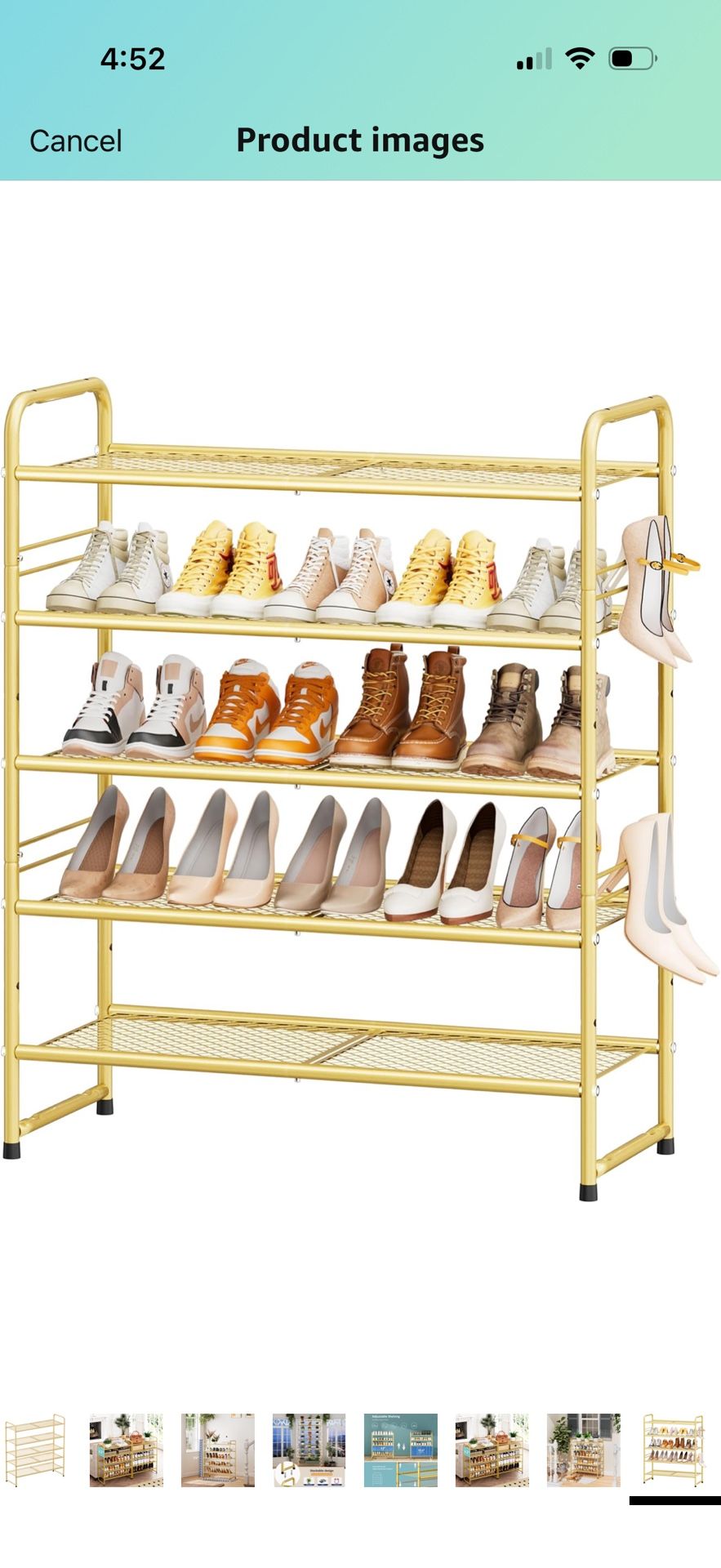 Wide Shoe Rack, 5-Tier Shoe Storage Rack for 24-30 Pairs of Shoes, Mesh Shoe Organizer for Entryway Closet, Steel Frame, Industrial, Gold