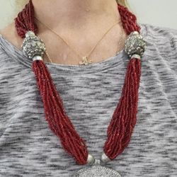 Pewter & Red beaded Statement Necklace 