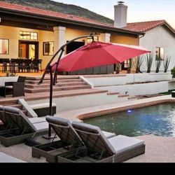 Hampton Bay 11 ft. Cantilever Solar LED Offset Outdoor Patio Umbrella in Chili Red - NEW in Box With Delivery 